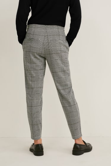 Femmes - Pantalon en toile - mid-waist - coupe fuselée - à carreaux - gris / noir