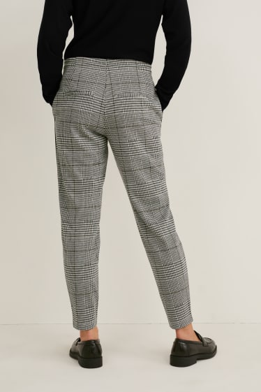 Donna - Pantaloni di stoffa - vita media - tapered fit - a quadretti - grigio / nero