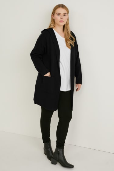 Dames - Gebreid vest met capuchon - zwart