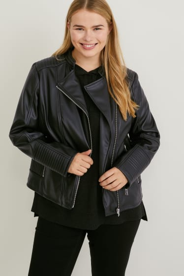 Damen - Bikerjacke - Lederimitat - schwarz