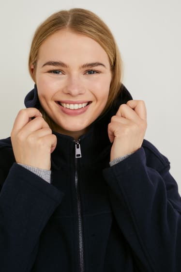 Women - Coat with hood - dark blue