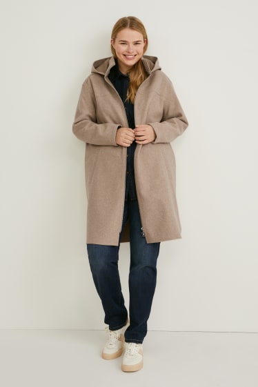 Femmes - Manteau à capuche - beige chiné