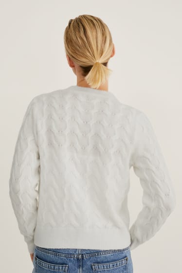 Femmes - Gilet en maille - motif tressé - blanc crème