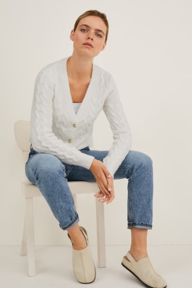 Femmes - Gilet en maille - motif tressé - blanc crème