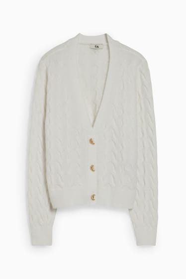 Femmes - Gilet en maille - motif tressé - blanc crème