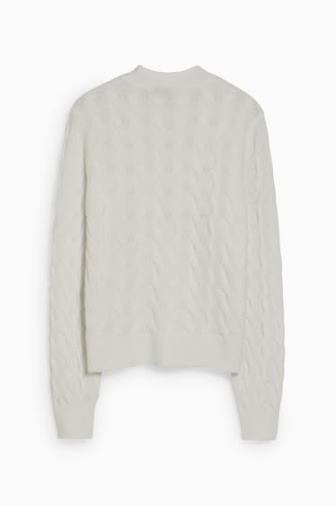 Femmes - Gilet en maille - motif tressé - blanc crème