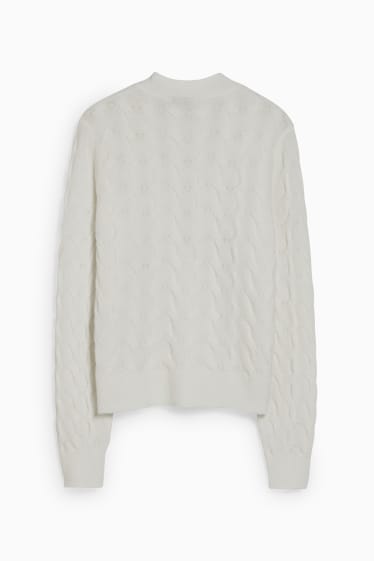 Donna - Cardigan - motivo treccia - bianco crema