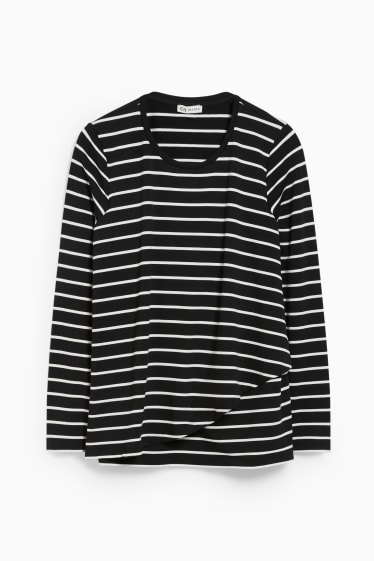 Damen - Still-Langarmshirt - gestreift - schwarz / weiss