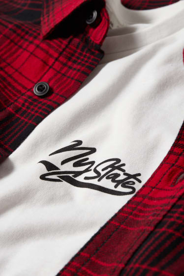 Hommes - Chemise et T-shirt - regular fit - col kent - rouge foncé