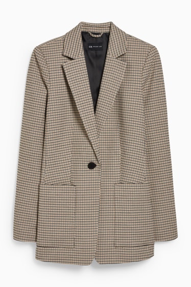 Dames - Blazer - regular fit - geruit - bruin / beige