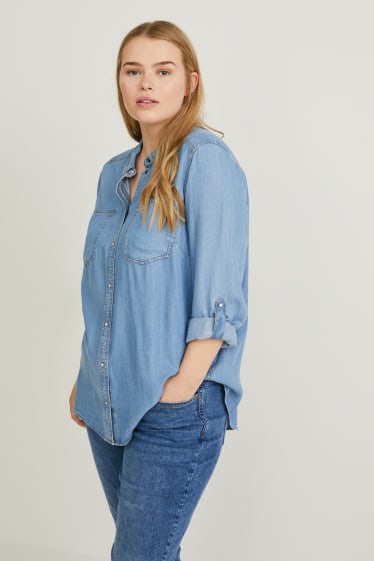 Damen - Bluse - helljeansblau