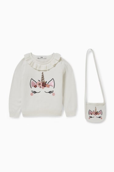 Enfants - Licorne - ensemble - pull et sac - deux pièces - blanc crème