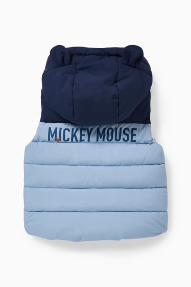 Babies - Mickey Mouse - baby quilted gilet with hood - light blue
