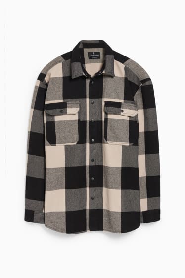 Men - CLOCKHOUSE - flannel shirt jacket - relaxed fit - kent collar - check - black / beige