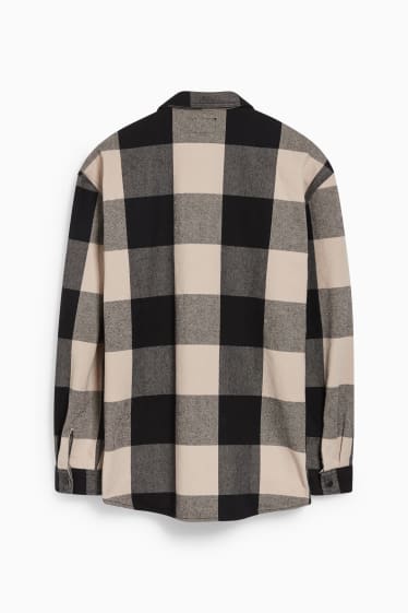 Men - CLOCKHOUSE - flannel shirt jacket - relaxed fit - kent collar - check - black / beige