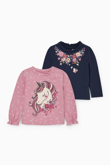 Kinderen - Set van 2 - longsleeve - fuchsiarood