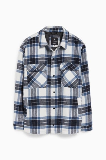 Men - CLOCKHOUSE - flannel shirt jacket - relaxed fit - kent collar - check - dark blue / white
