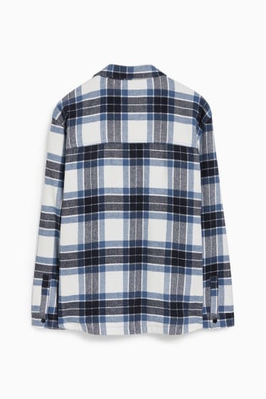 Men - CLOCKHOUSE - flannel shirt jacket - relaxed fit - kent collar - check - dark blue / white