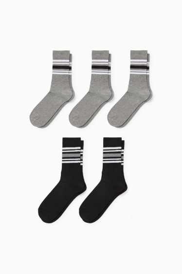 Hommes - Lot de 5 - chaussettes de tennis - LYCRA® - noir / gris