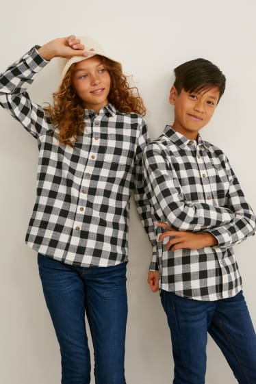 Kinderen - Overhemd - genderneutraal - geruit - zwart / grijs