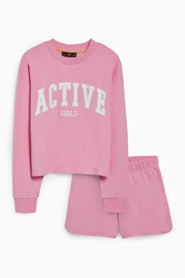 Kinderen - Set - sweatshirt en sweatshorts - 2-delig - roze