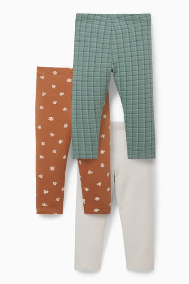 Neonati - Confezione da 3 - leggings termici neonati - verde / beige