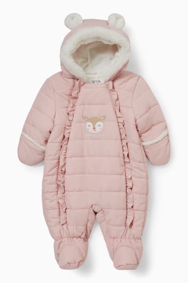 Bebés - Mono de nieve para bebé con capucha - rosa