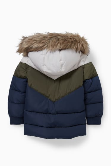 Children - Quilted jacket with hood and faux fur trim - dark blue