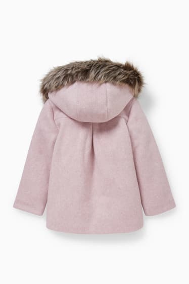 Dětské - Kabát s límcem z umělé kožešiny - růžová