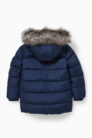 Children - Quilted jacket with hood and faux fur trim - dark blue