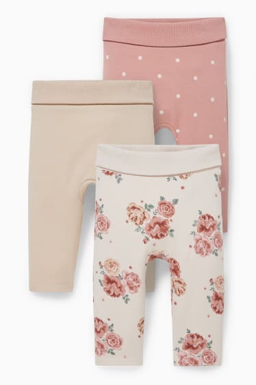Bebés - Pack de 3 - leggings térmicos para bebé - rosa / beis