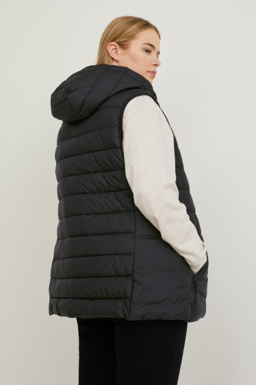 Women - Quilted gilet with hood - black