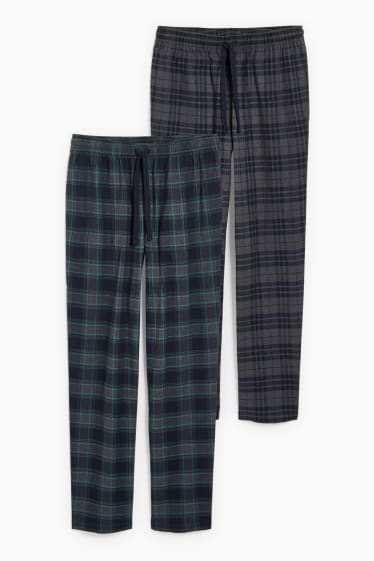 Hommes - Lot de 2 - bas de pyjama en flanelle - à carreaux - gris chiné