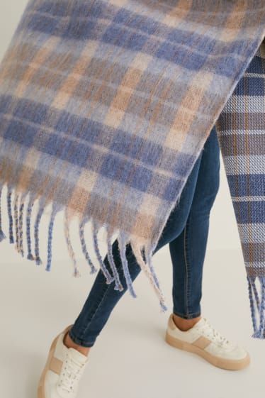 Dames - Poncho - geruit - blauw