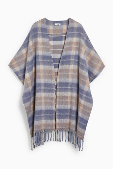 Dames - Poncho - geruit - blauw