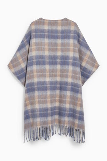 Dames - Poncho - geruit - blauw
