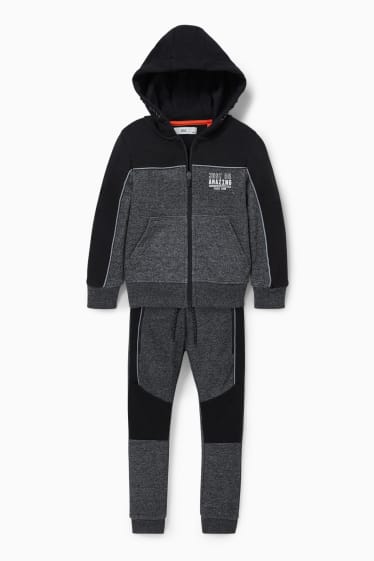 Enfants - Ensemble - sweat zippé à capuche et pantalon de jogging - 2 pièces - gris chiné