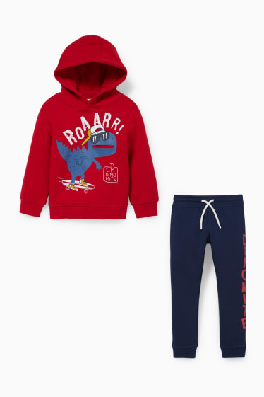 Enfants - Dino - ensemble - sweat à capuche et pantalon de jogging - deux pièces - rouge