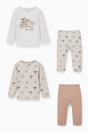 Bébés - Lot de 2 - pyjamas bébé - 4 pièces - beige chiné