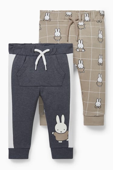 Miminka - chlapci - Multipack 2 ks - Miffy - teplákové kalhoty pro miminka - šedá-žíhaná