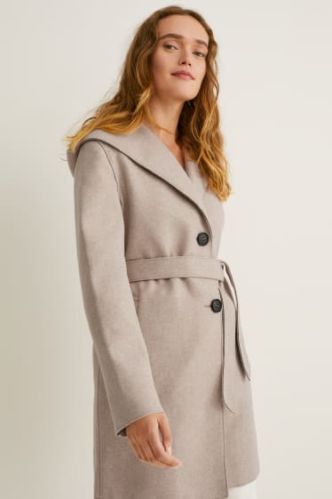 Femmes - Manteau à capuche - beige chiné