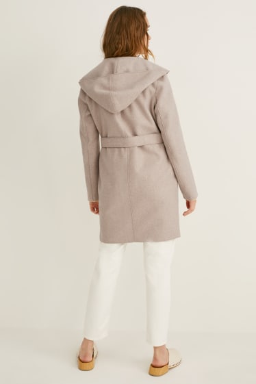 Damen - Mantel mit Kapuze - beige-melange