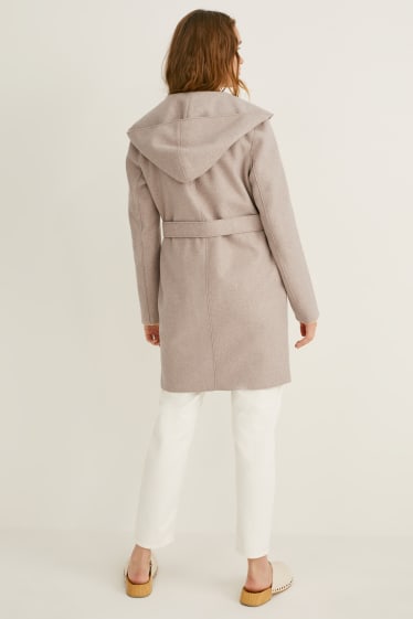 Femmes - Manteau à capuche - beige chiné