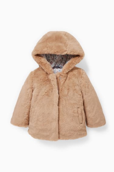 Bebés niñas - Chaqueta para bebé de pelo sintético con capucha - marrón claro