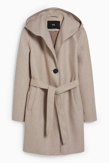 Femmes - Manteau à capuche - beige chiné