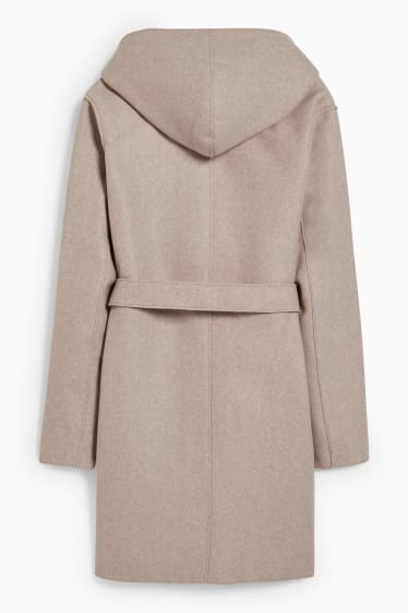 Femmes - Manteau à capuche - beige chiné