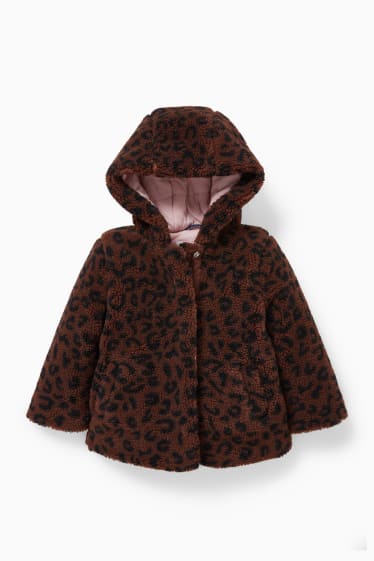 Bebés - Chaqueta para bebé de borreguillo con capucha - marrón oscuro