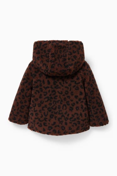 Bébés - Veste en peluche pour bébé avec capuche - marron foncé