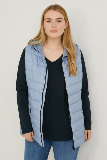 Women - Quilted gilet with hood - light blue