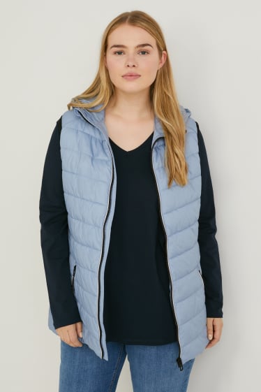 Donna - Gilet trapuntato con cappuccio - azzurro